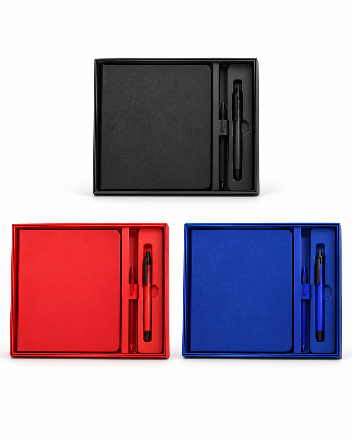 Sets de agenda con bolígrafo en caja, azul, negro y rojo