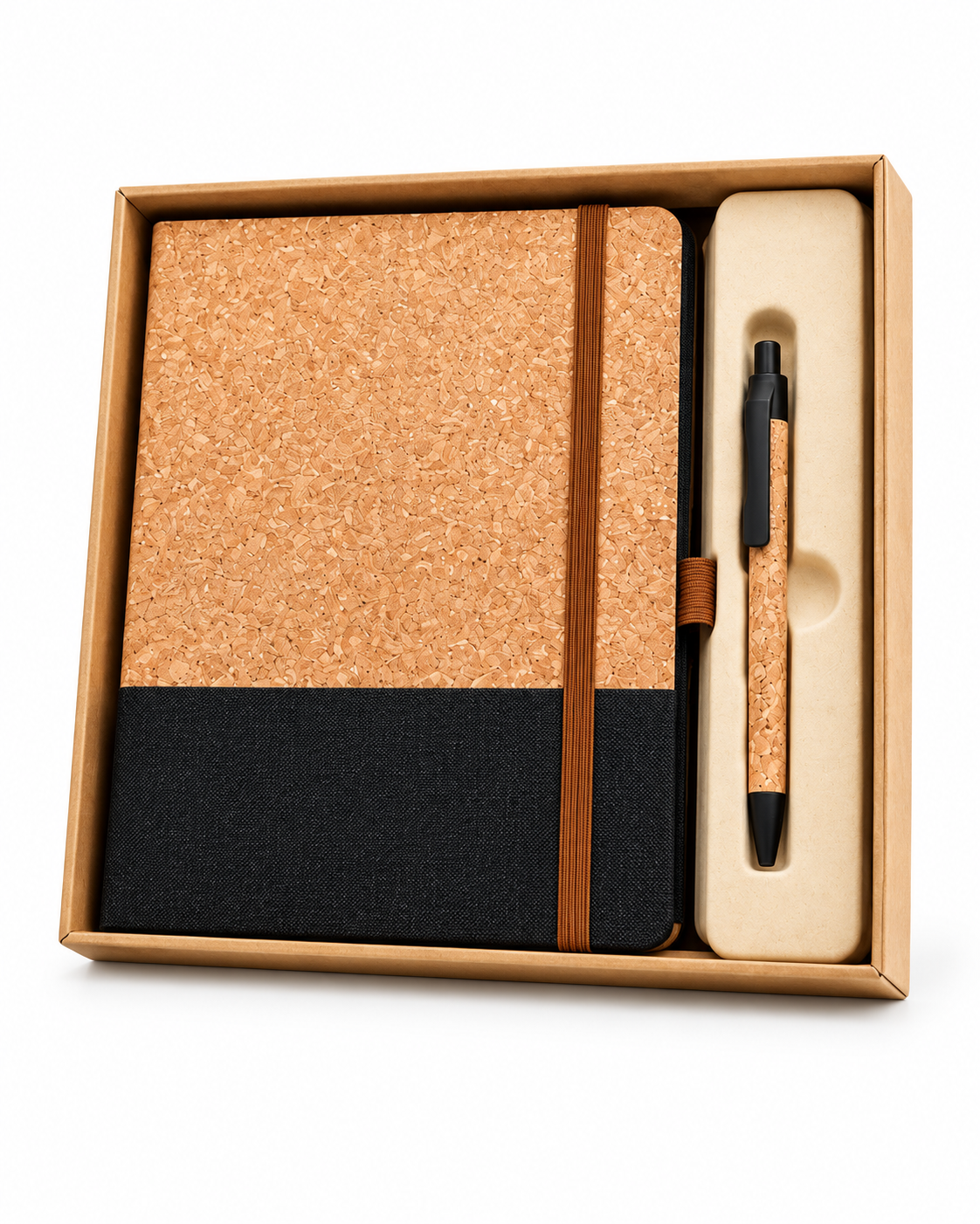 Set de agenda de corcho con bolígrafo y caja
